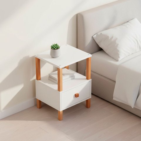 Mesa de Cabeceira Evo Branca 1 Gaveta Baixa