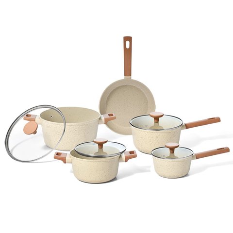 Jogo Panelas Antiaderente Ultra Ceramic Indução 5 Peças Cor Bege Mou Pitaya - Oikos