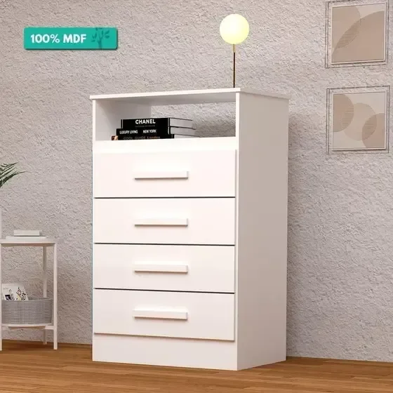 Cômoda Jessica Acp com 04 Gavetas 100% Mdf - Branco - 2
