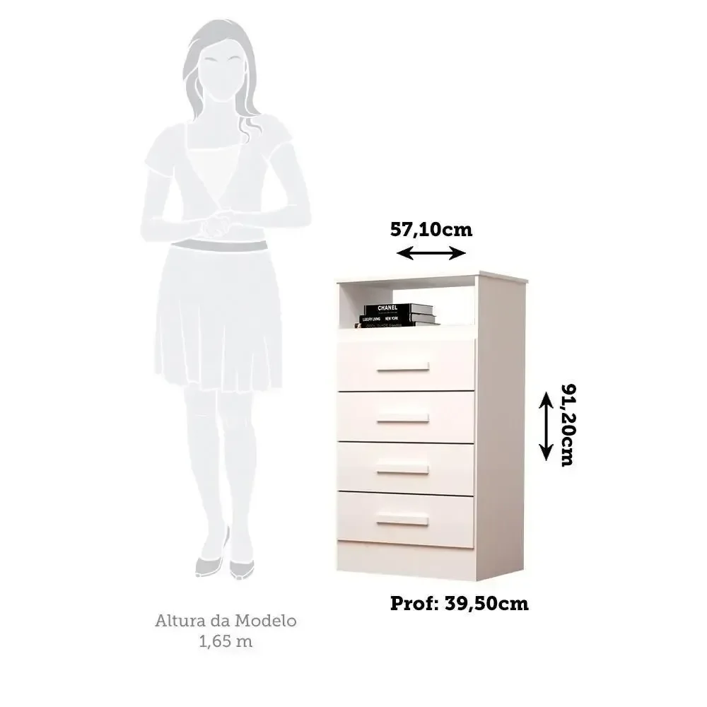 Cômoda Jessica Acp com 04 Gavetas 100% Mdf - Branco - 3