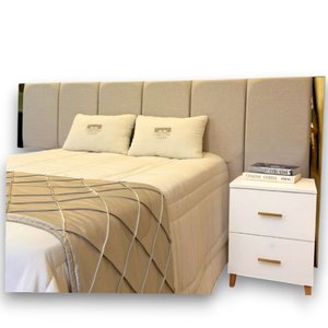 Cabeceira Estofada Queen/king Linho com Espelho Dourado