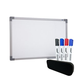 Quadro Branco 90x60 Cm Lousa com Moldura Mdf Alumínio Soft com 4 Canetas e Apagador