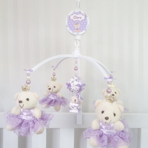 Mobile para Berço Musical Giratório Princesas Lilás