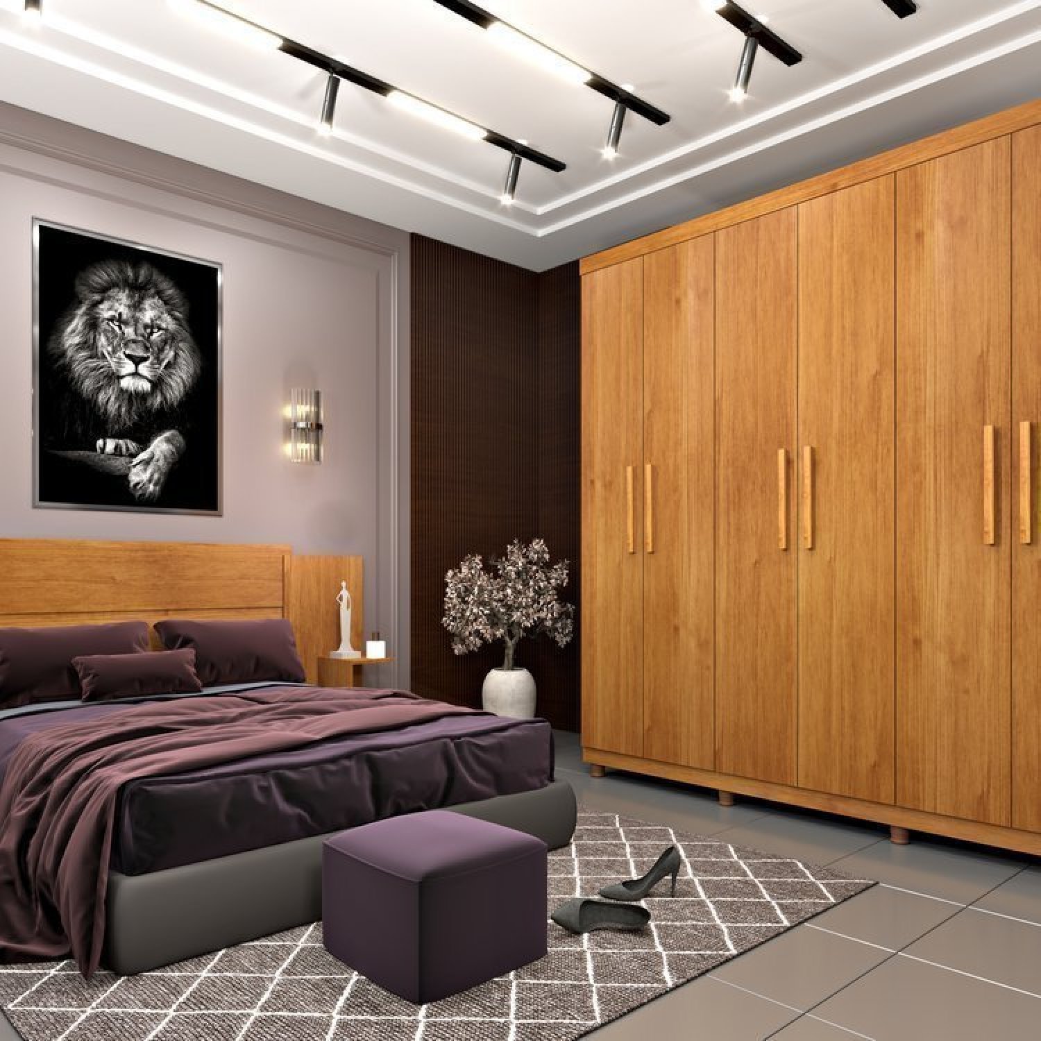 Quarto Casal com Roupeiro 6 Portas Olimpo e Painel Cabeceira Tcil ...