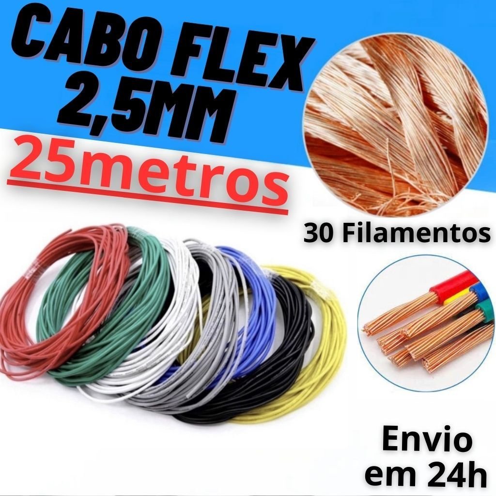 Fio cabo flexivel eletrico 2,5mm 25 metros :azul - 7