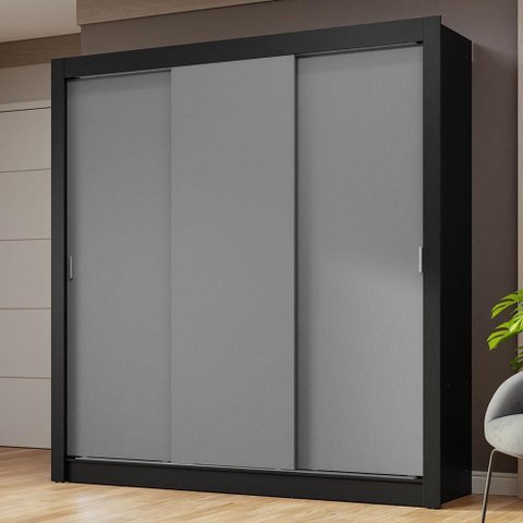Guarda-roupa Casal 3 Portas de Correr Preto/cinza Nobre Madesa Preto/cinza