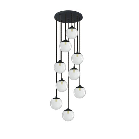 Pendente Moderno Preto 50cm Pé Direito Alto Sala Vão de Escada Arevo Iluminação 82p9 Vidro Transpare