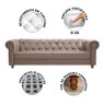Sofá Para Barbearia 2,60M Chesterfield Living Sued Bege Shop JM - 3