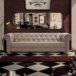 Sofá Para Barbearia 2,60M Chesterfield Living Sued Bege Shop JM - 1
