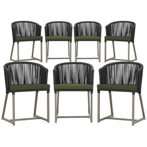 7 Cadeiras de Jantar Área Noronha em Alumínio com Pintura Fendi Corda Náutica Estofado 13 Trama Orig