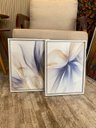 Ver imagem 4 de Duo de Quadros Abstrato Floral Abstrato Fluidez Azul e Ouro 40x31,5cm Canvas Moldura Branca
