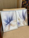 Ver imagem 1 de Duo de Quadros Abstrato Floral Abstrato Fluidez Azul e Ouro 40x31,5cm Canvas Moldura Branca