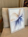 Ver imagem 3 de Duo de Quadros Abstrato Floral Abstrato Fluidez Azul e Ouro 40x31,5cm Canvas Moldura Branca
