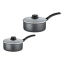 Ver imagem 1 de Kit com 2 Panelas Antiaderente Tampa de Vidro 16 Cm e 18 Cm Tramontina Turim Grafite