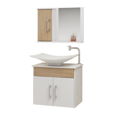 Gabinete Banheiro Bali 50 Cm Armário com Espelheira e Cuba:freijo