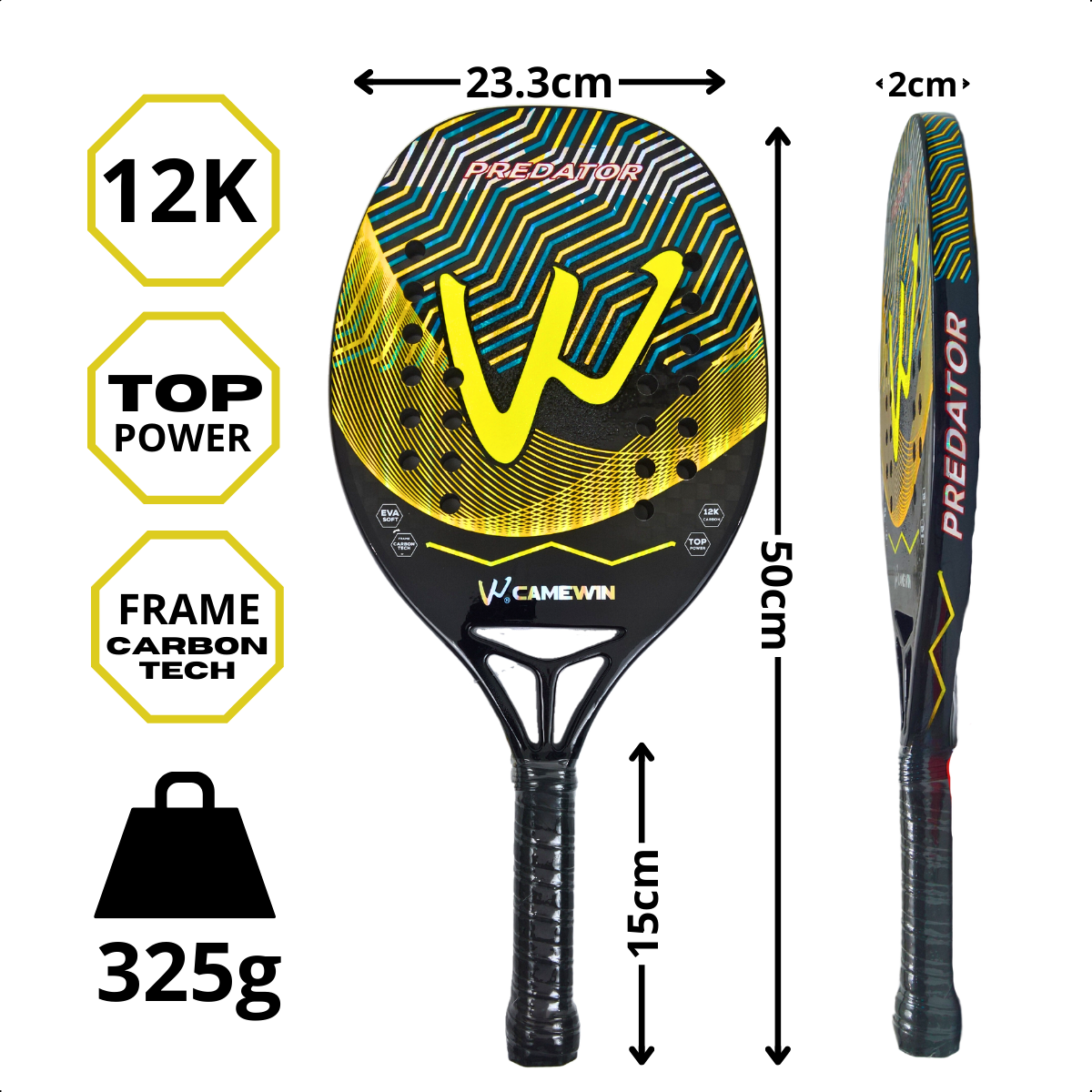 Raquete Beach Tennis Camewin Predator 12k Carbon + Brindes - 5