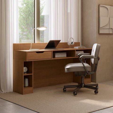 Escrivaninha Mesa para Escritório 1 Gaveta 6 Nichos 130CMX49,5CMX90CM Linha Liga Modulado