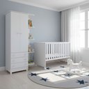 Ver imagem 1 de Quarto Bebe Infantil Doce Sonho Berço Reto Rodizio e Guarda Roupas 2 Portas 3 Gavetas Qmovi