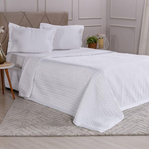 Kit Colcha Casal Satinatta Cetim Toque Pele de Pessego 220x240cm Branco