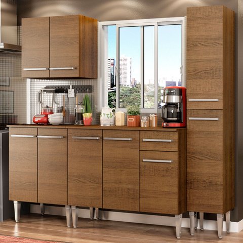 Cozinha Completa Madesa Emilly Sing com Armário, Balcão e Paneleiro Rustic Cor:Rustic