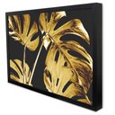 Ver imagem 3 de Quadro Decorativo Caixa Floral Folhagem Dourada Tacolado Moldura Caixa 3cm Freijó com Vidro 60 X 90c