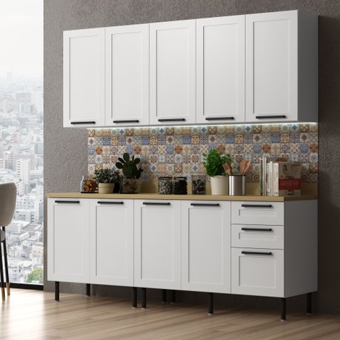 Cozinha Modulada em MDF 6 Peças com Tampo 200cm Grazi Tecnomobili