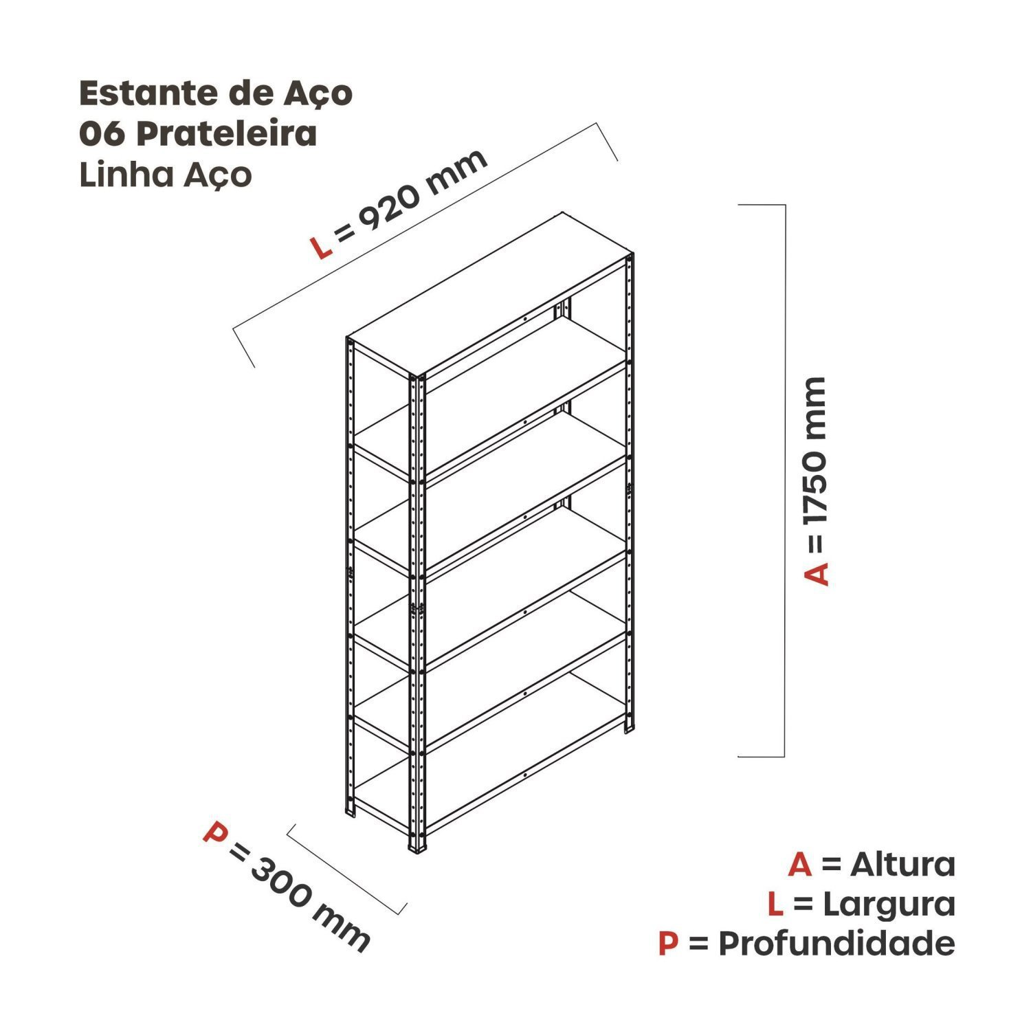 Estante para Livros com Estrutura Metalica 6 Prateleiras - 4