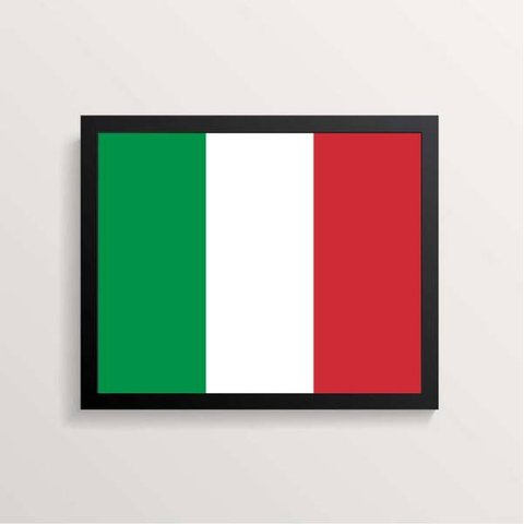 Quadro Decorativo Bandeira Itália 24x18cm - com vidro:Madeira preta