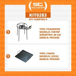 Kit Camping 9 - Fogareiro Fogão F2b10p Redondo 40cm Duplo de Pé + Chapa Bifeteira 32cm - Progás - 2