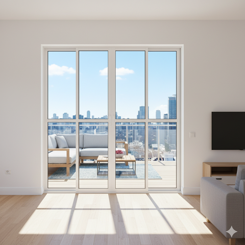 Porta Balcão de Alumínio Branco 4 Folhas 210x150 com Fechadura Linha 25