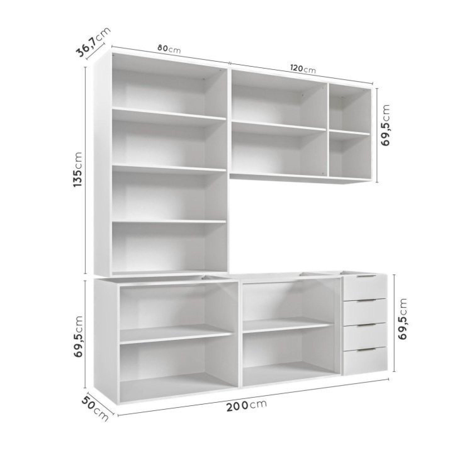 Cozinha Modulada 4 Peças sem Tampo 2 Aéreos 5 Portas e 2 Balcões Ipanema CabeCasa MadeiraMadeira - 4