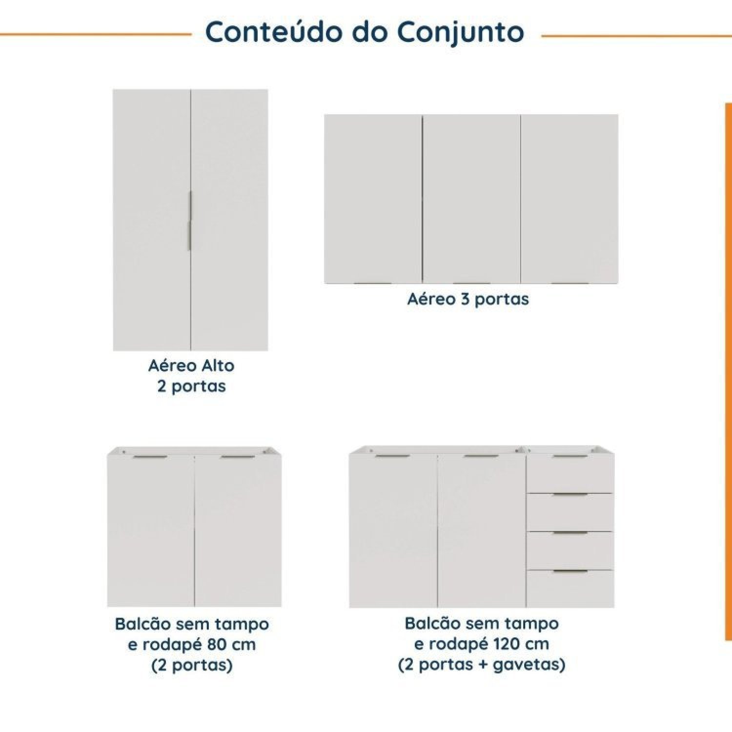 Cozinha Modulada 4 Peças sem Tampo 2 Aéreos 5 Portas e 2 Balcões Ipanema CabeCasa MadeiraMadeira - 6