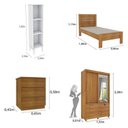 Ver imagem 3 de Quarto Solteiro Completo Guarda Roupa 2 Portas Cama Mesa de Cabeceira e Livreiro Chicago Tcil Móveis