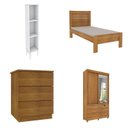 Ver imagem 2 de Quarto Solteiro Completo Guarda Roupa 2 Portas Cama Mesa de Cabeceira e Livreiro Chicago Tcil Móveis