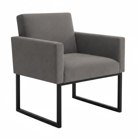Kit 2 Poltronas para Recepção Lina com Base de Ferro Preto Resistente Cinza