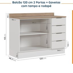 Cozinha Modulada 4 Peças com Tampo 2 Aéreos 5 Portas e 2 Balcões Ipanema CabeCasa MadeiraMadeira - 16