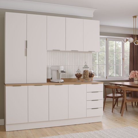 Cozinha Planejada 4 Peças com Tampo 2 Armários Aéreos 5 Portas e 2 Balcões Ipanema CabeCasa MadeiraOriginals Branco