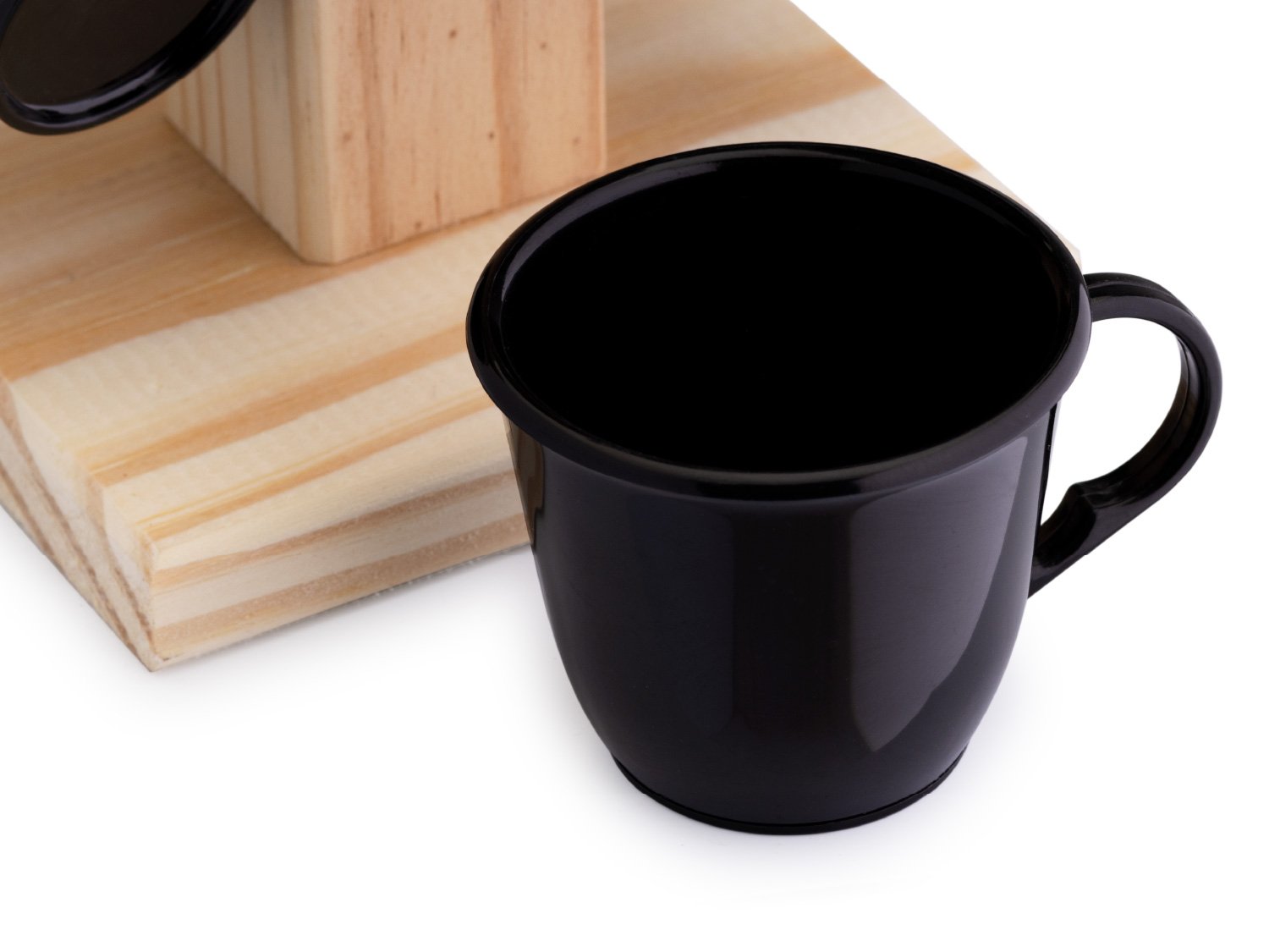 Kit 6 xícaras de café com suporte de madeira - preto - 5