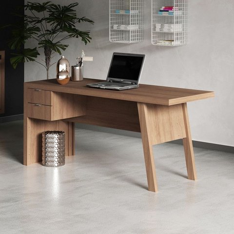 Mesa para Escritório com 2 Gavetas Me4122 Amêndoa Tecnomobili