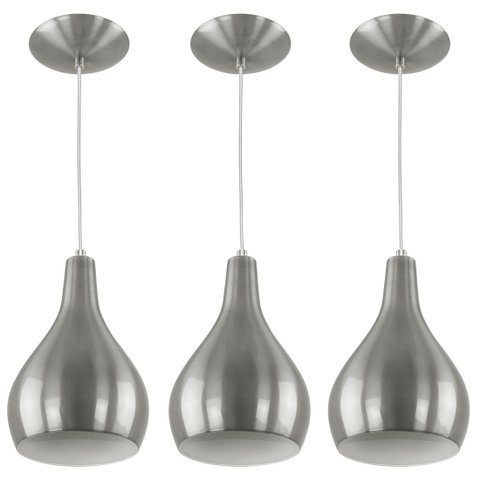 Kit 3 Pendente Nepal Drop Premium Gourmet Aluminio Escovado