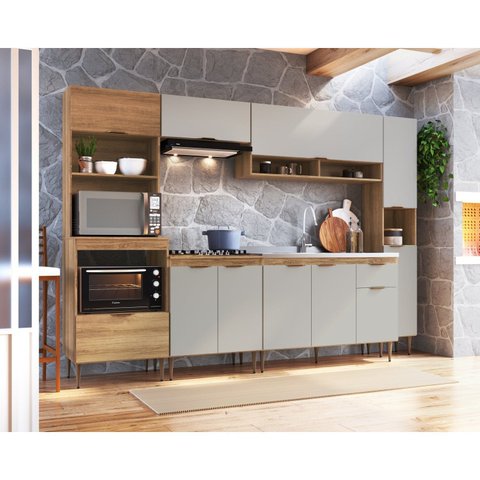Cozinha Completa Modulada 6 Peças com Torre Quente para 2 Fornos e Espaço para Cooktop Veneza Modulada Bege/Mel/Arenas