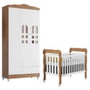 Ver imagem 1 de Berço Americano Lila e Guarda Roupa Infantil New Selena 3 Portas Branco Acetinado Amadeirado – Carol