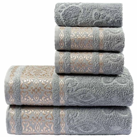 Jogo de Banho Toalhas Malau Decorado 100% Algodão 5 Peças - Cinza Granito