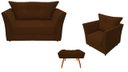 Ver imagem 1 de Kit Namoradeira + 1 Poltrona Decorativa Isis + 1 Puff Retangular Couro Marrom Pés Madeira Mz Decor