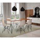 Ver imagem 1 de Conjunto Mesa de Jantar Industrial Clips Amêndoa 135x75 com 6 Cadeiras Eiffel Brancas de Ferro Preto