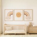 Ver imagem 1 de Kit 3 Quadros Decorativos Infantil - Boho Arco Iris NO2 - 40x60 - Moldura Madeira
