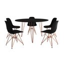 Ver imagem 2 de Mesa Jantar Redonda 110cm Preta Clips 3 Pés com 5 Cadeiras Eames Eiffel Pretas Base Cobre