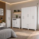 Ver imagem 6 de Kit Guarda Roupa Casal Cômoda Sapateira Multiuso Branco Flex