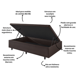Cama Box Baú Solteiro 88x188x42 Cm Courino Linho com Pistão a Gás - 4
