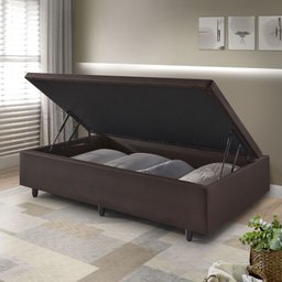 Cama Box Baú Solteiro 88x188x42 Cm Courino Linho com Pistão a Gás - 1
